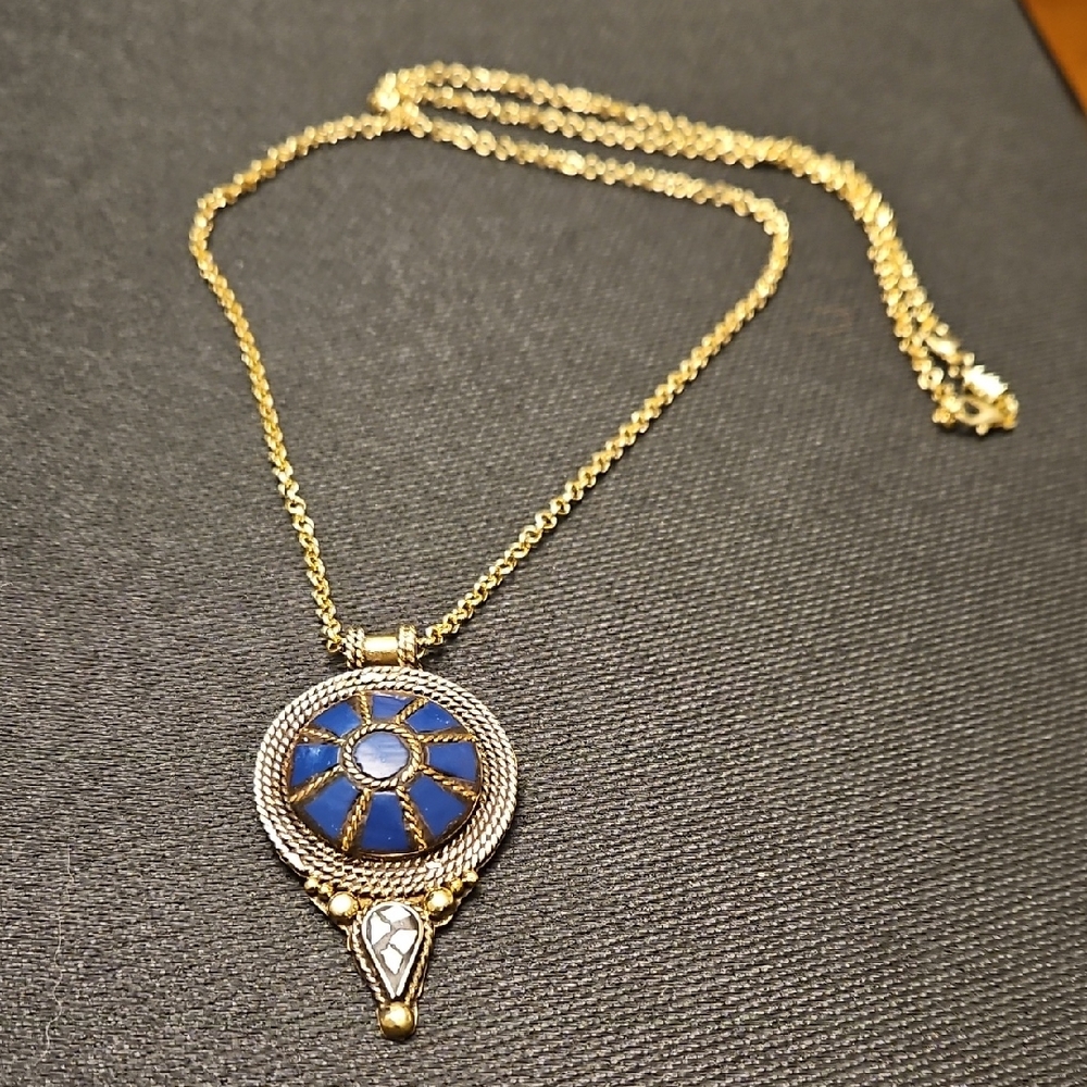 Gold and Blue Modern Minimalist Necklace
